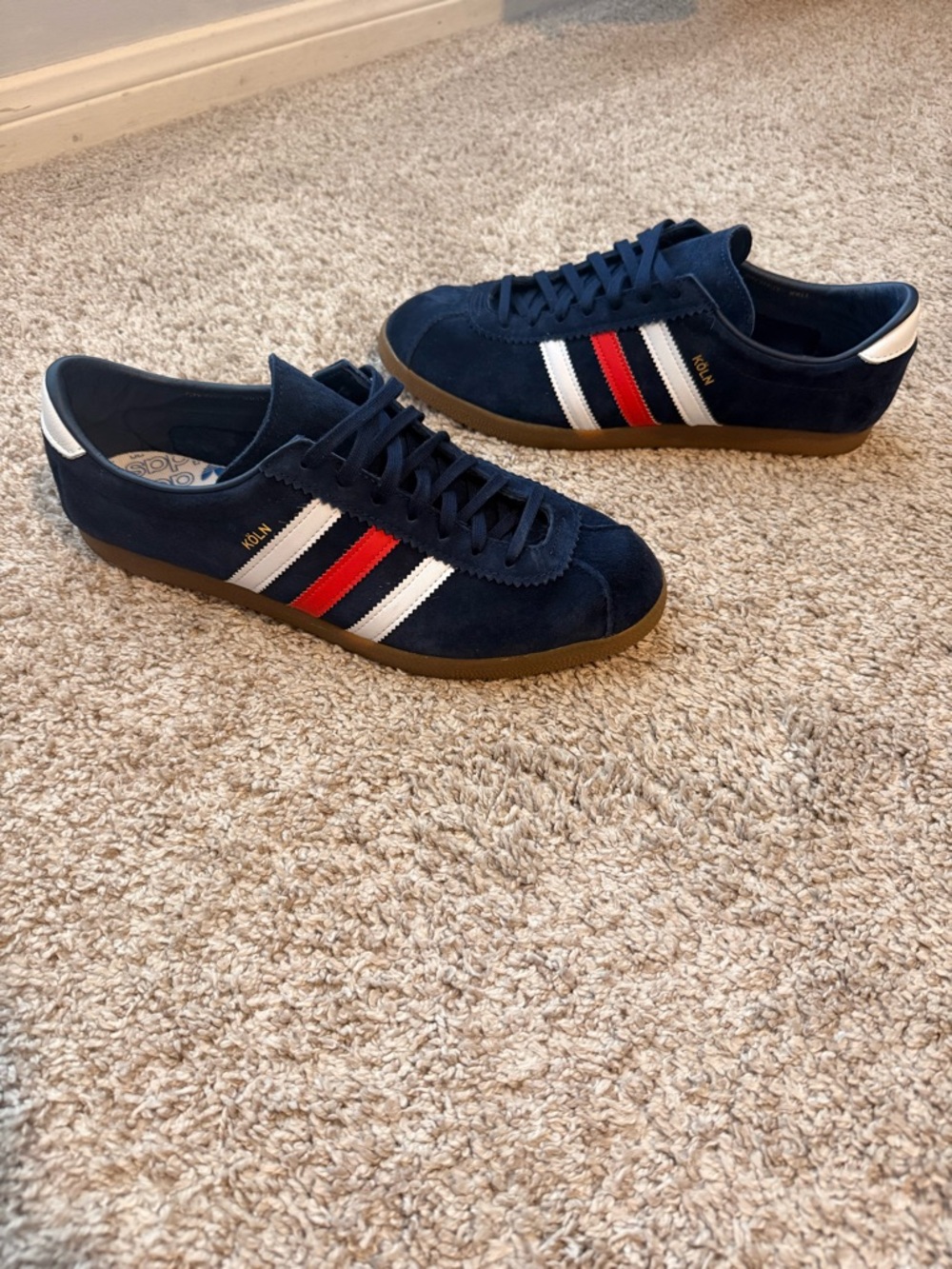 adidas Koln City Series Navy Suede Sneakers with Red & White Stripes